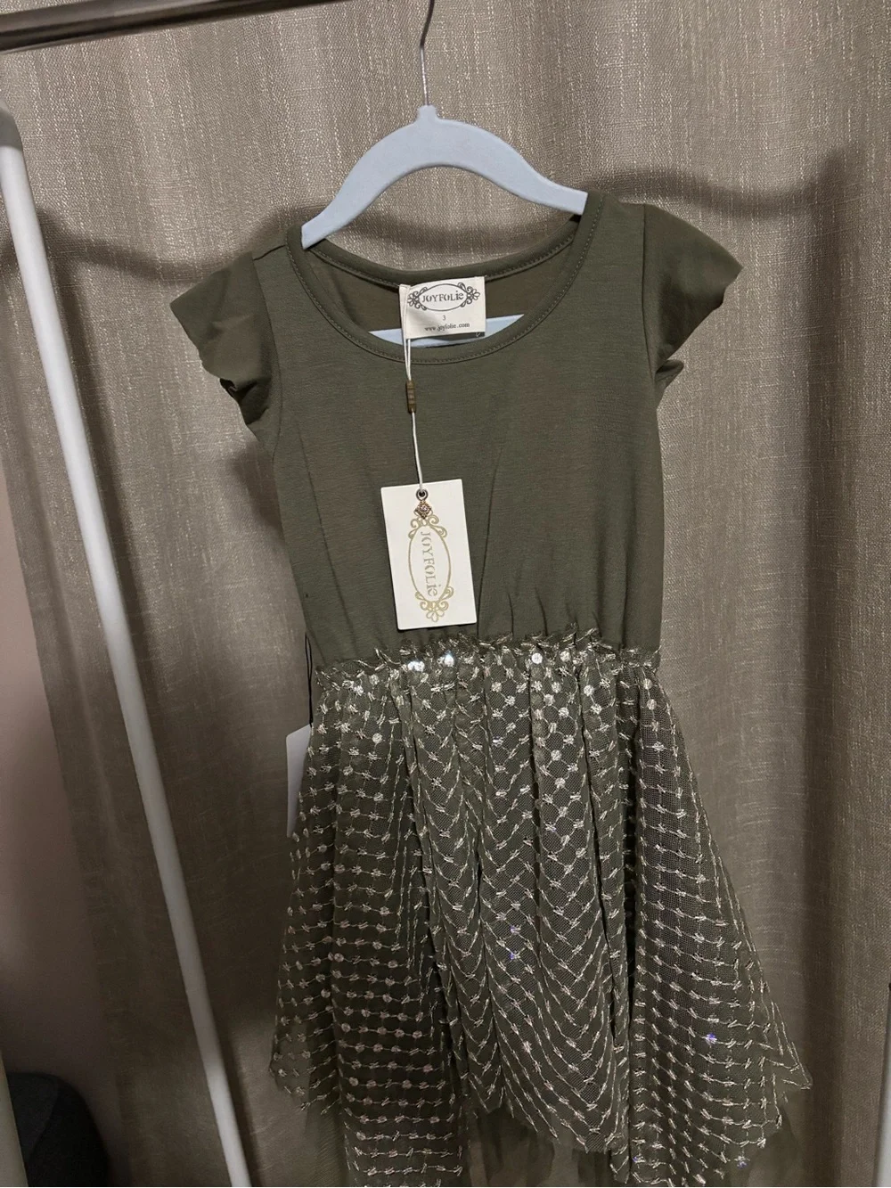 Olive Sequin Tulle Kids Dress -